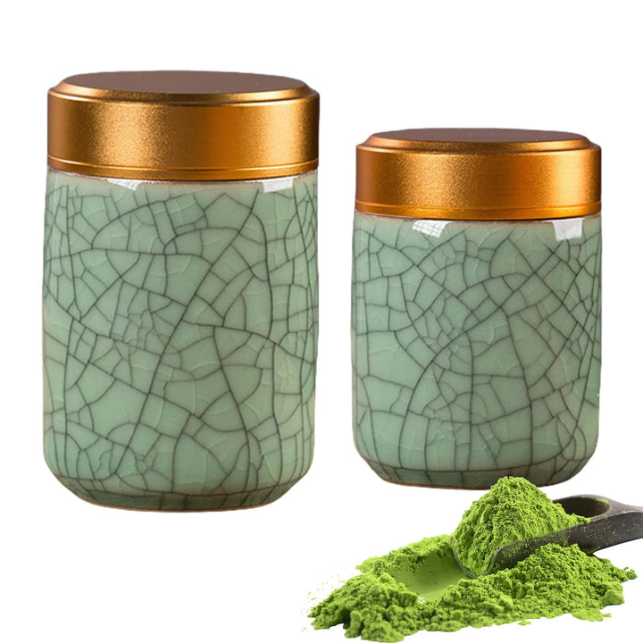 2 Stück Kleiner Keramischer Matcha-Behälter, Matcha Set, Keramik Teedose, Tragbarer Aufbewahrungsbeh