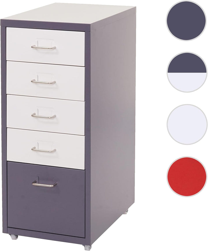 Mendler Rollcontainer Boston T851, Schubladenschrank Stahlschrank, 69x28x41cm 5 Schubladen - dunkelg