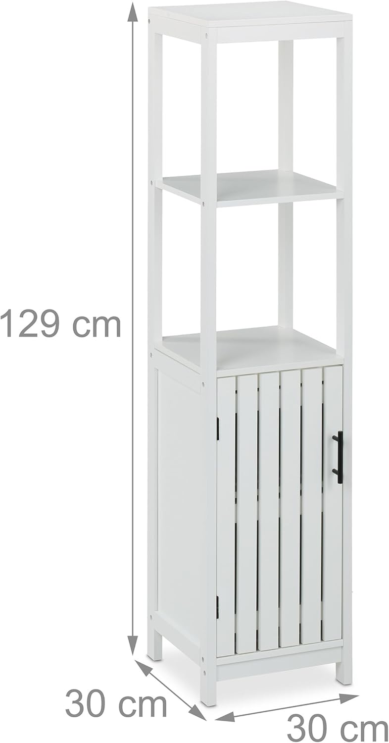 Relaxdays Badezimmerschrank, HxBxT: 129 x 30 x 30 cm, 4 Fächer, MDF, schmaler Badschrank, Badezimmer