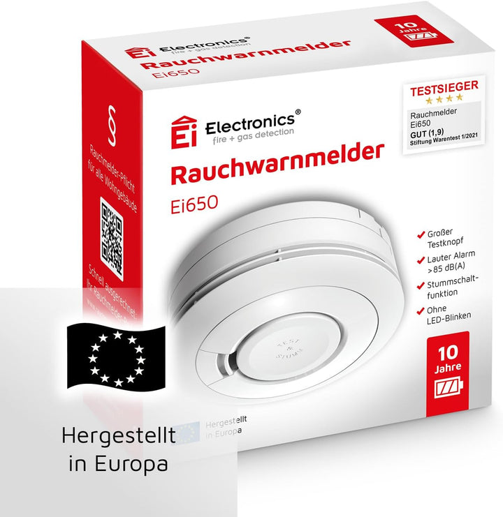 Ei Electronics Ei650 Rauchwarnmelder, Rauchmelder im 4er Set, Stand-alone-Gerät mit Batterie für 10