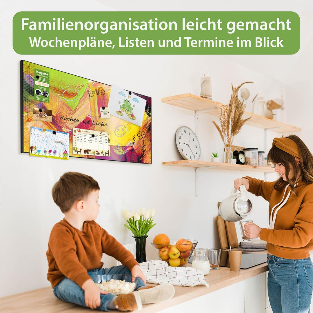 banjado Magnettafel schwarz 78 x 37cm / Magnetwand Metall/Magnetpinnwand als Memoboard/Pinnwand Magn