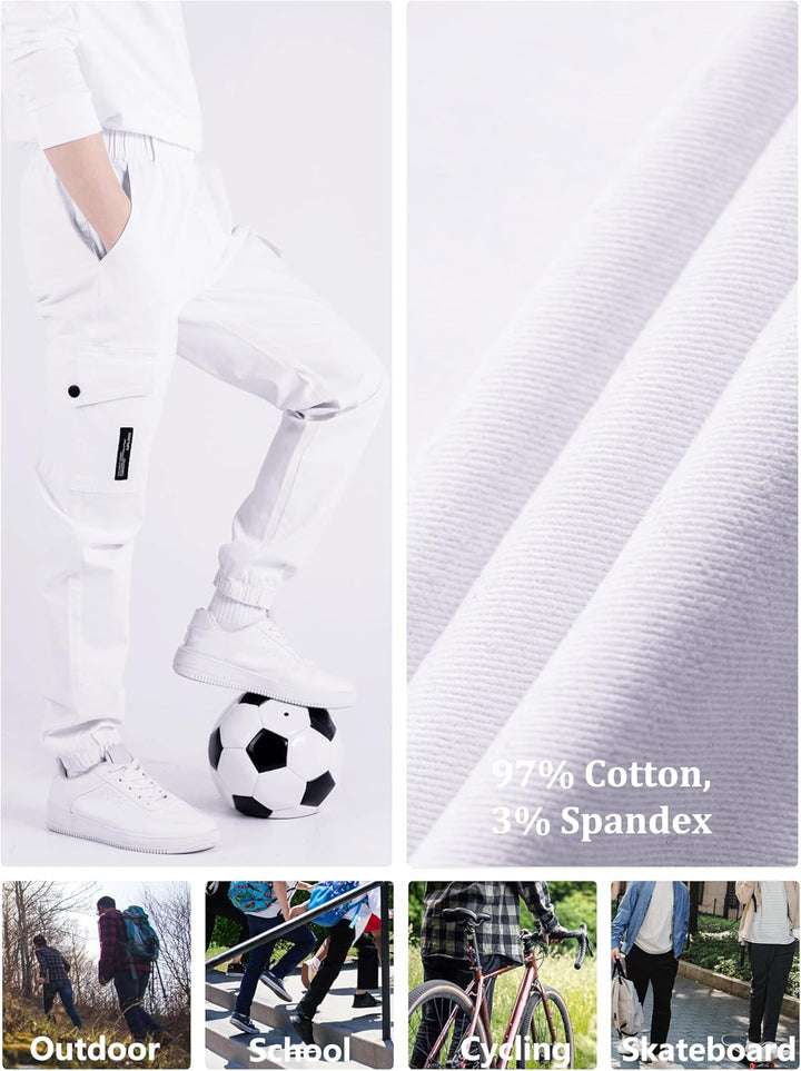 CAMLAKEE Kinder Jungen Cargohose Jogger Hose mit elastischem Bund 164-170 Weiss, 164-170 Weiss