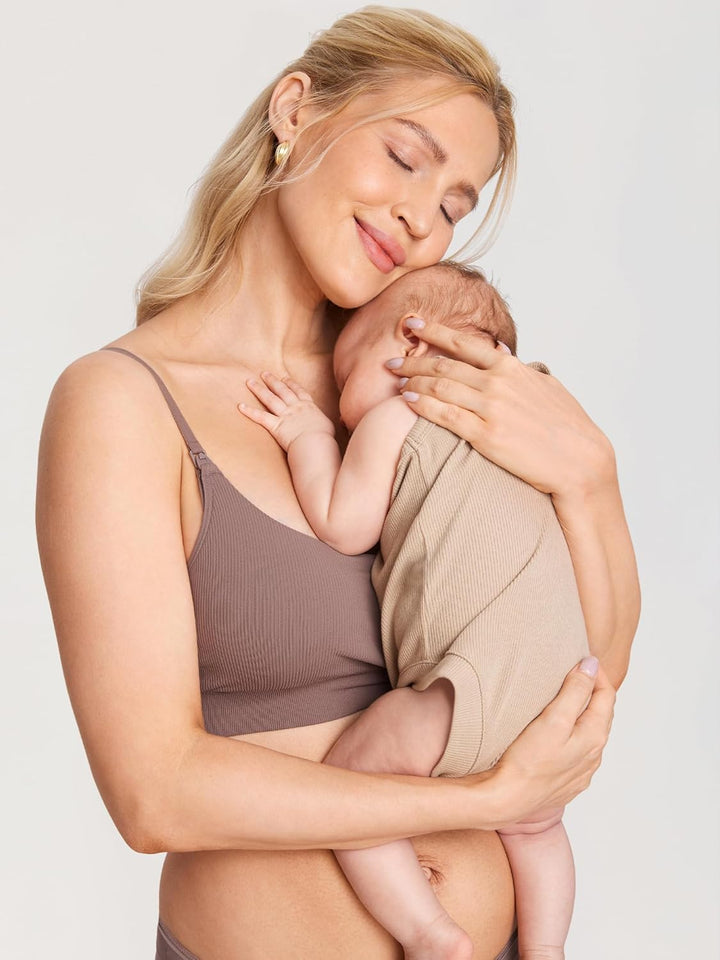 MOMANDA Damen Still BH ohne Bügel Soft Gepolstert Gerippt Schwangerschafts BHS Schlaf Bequemer, S Br