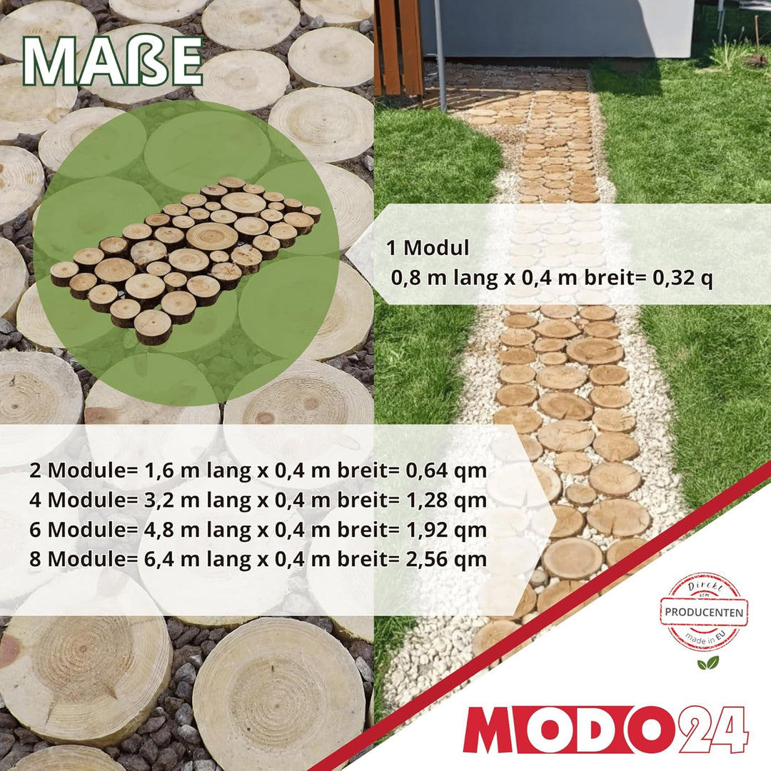 Gehweg Gartenweg aus Holz, 2 Module, Gartentritt, Trittplatten, Holzscheibe, Holzscheiben, Weg Holzp