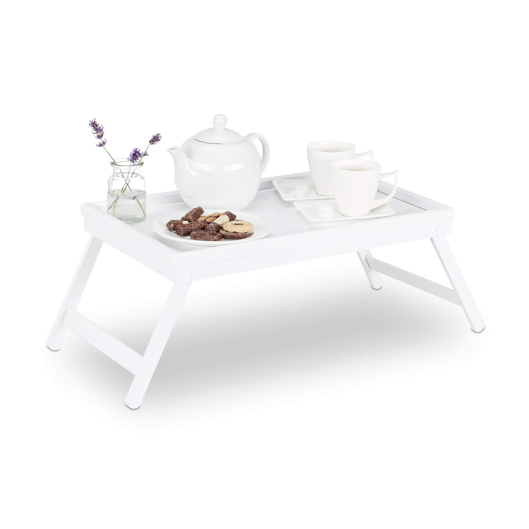 Relaxdays Betttablett Bambus, klappbare Beine, erhöhter Rand, Tablett zum Frühstücken &amp; Servieren, 2