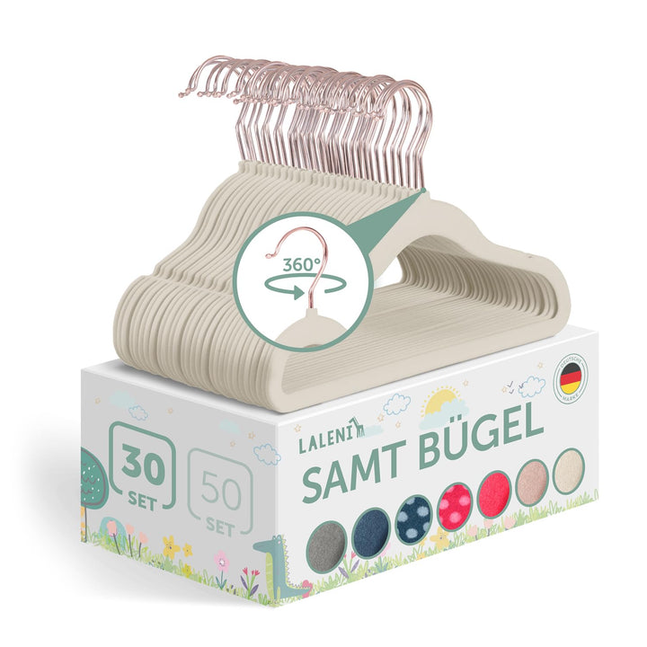 Blumtal Kinderkleiderbügel 30 Stück mit Samtbezug - 360° drehbare Kinder Kleiderbügel - platzsparend