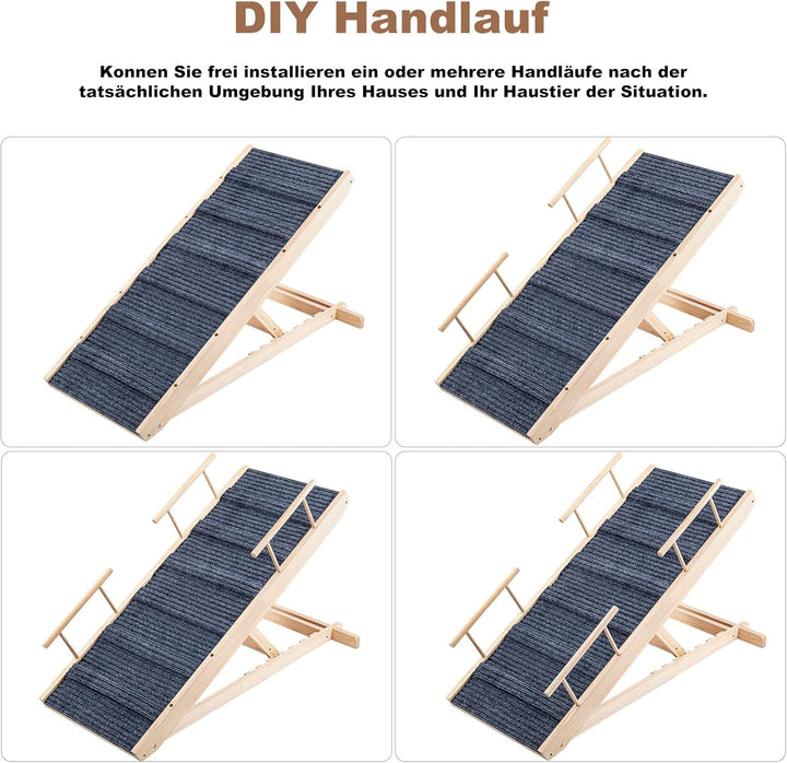 Hunderampe Klappbare Hunderampe aus Holz HöHenverstellbar 30-60cm rutschfeste Haustiertreppe Für Hun