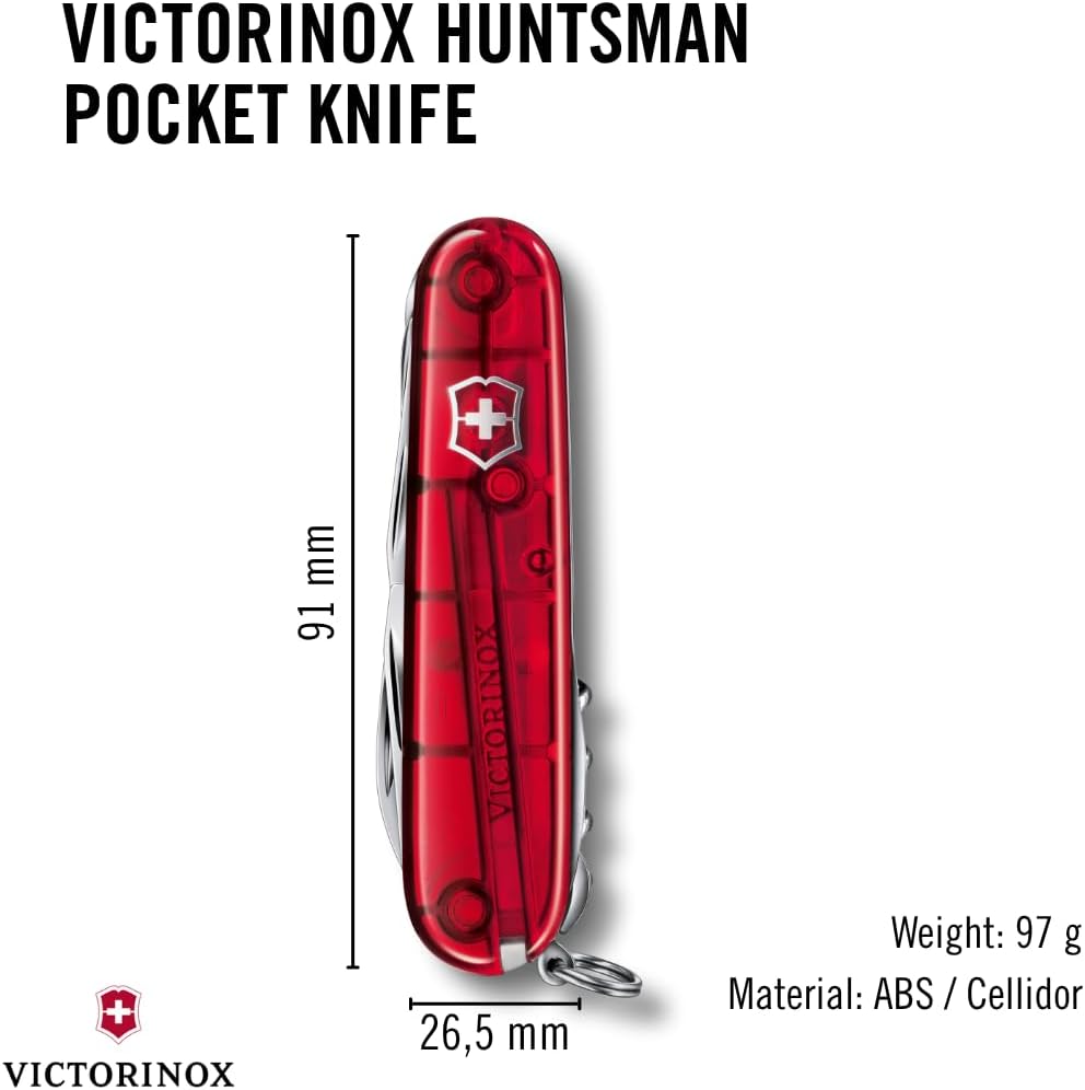 Victorinox Schweizer Taschenmesser Huntsman, Swiss Army Knife, Multitool, 15 Funktionen, Klinge, Kor