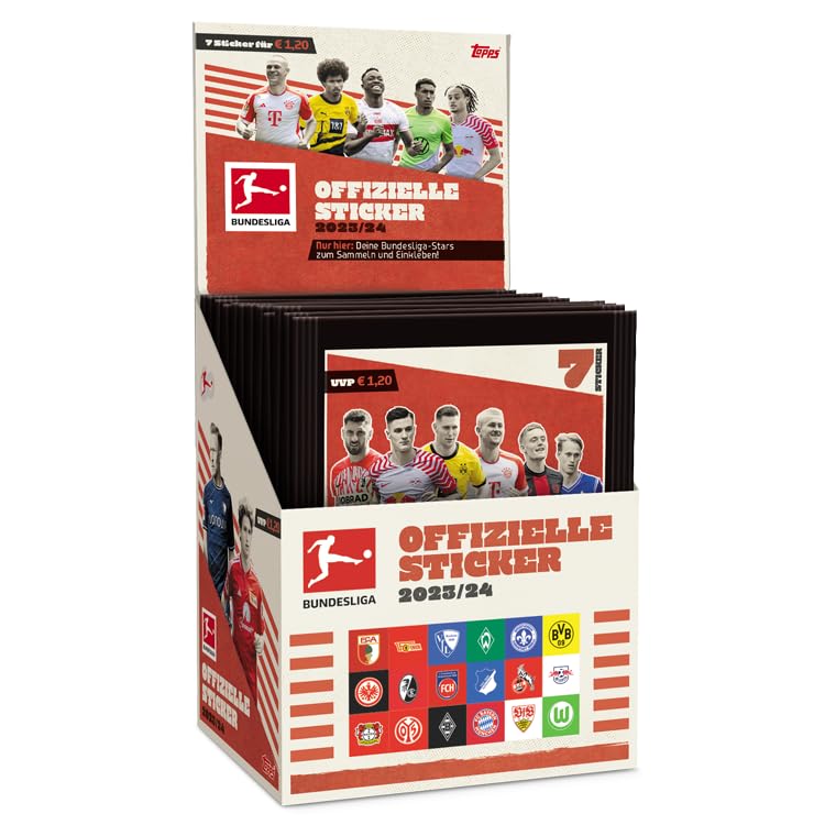 Topps Bundesliga Stickers 23/24 - Displaybox - 36 Päckchen pro Display Box (252 Sticker)