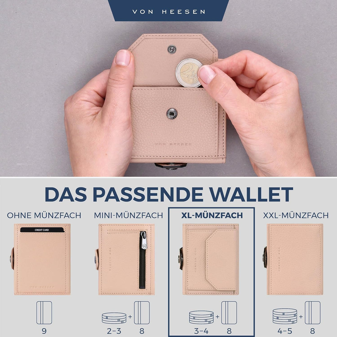 VON HEESEN Slim Wallet mit XL Münzfach Rose Rose XL MÜNZFACH (Kartenslot), Rose XL MÜNZFACH (Kartens