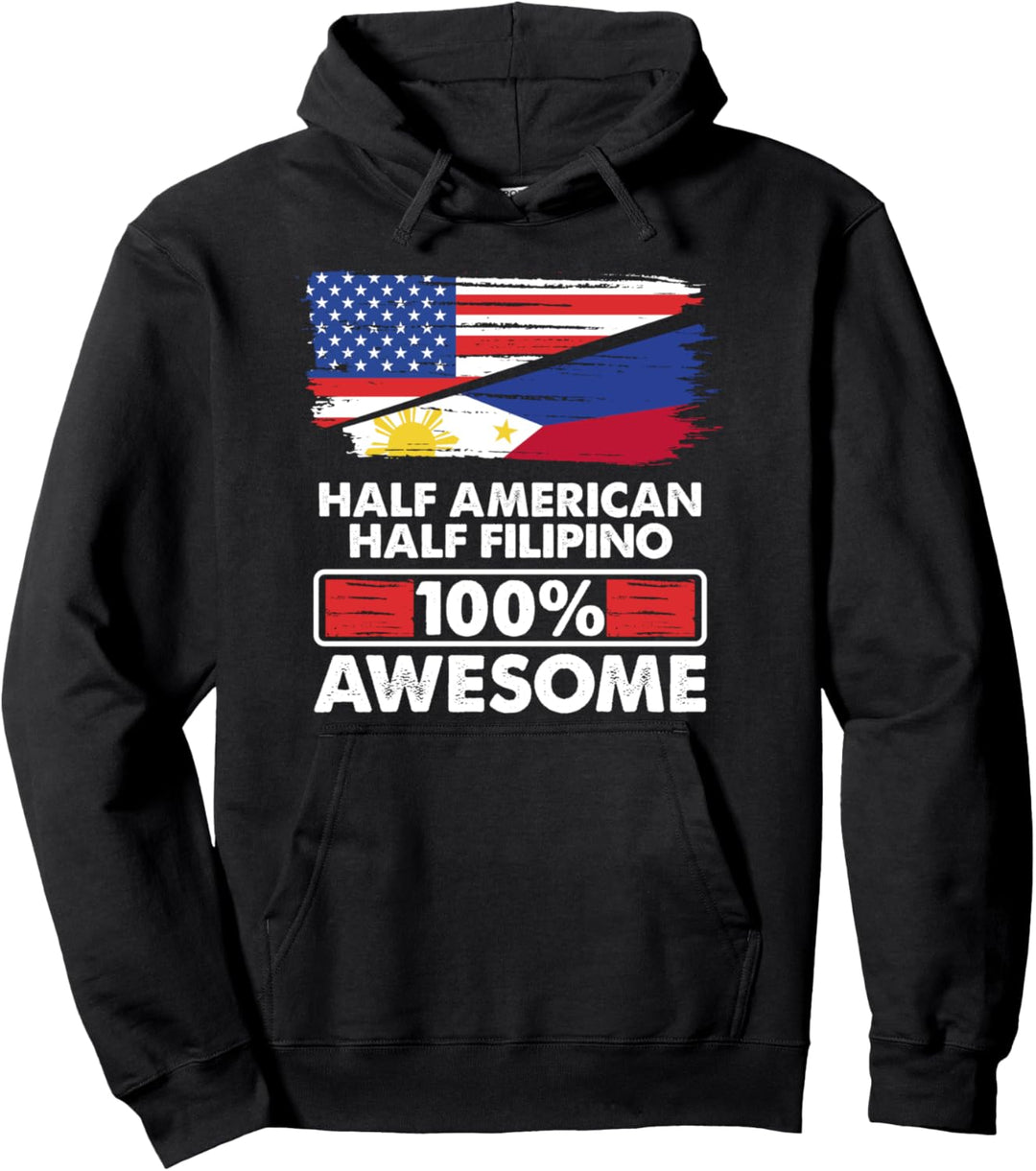 Vintage Flag Half American Half Filipino Roots 100% Awesome Pullover Hoodie