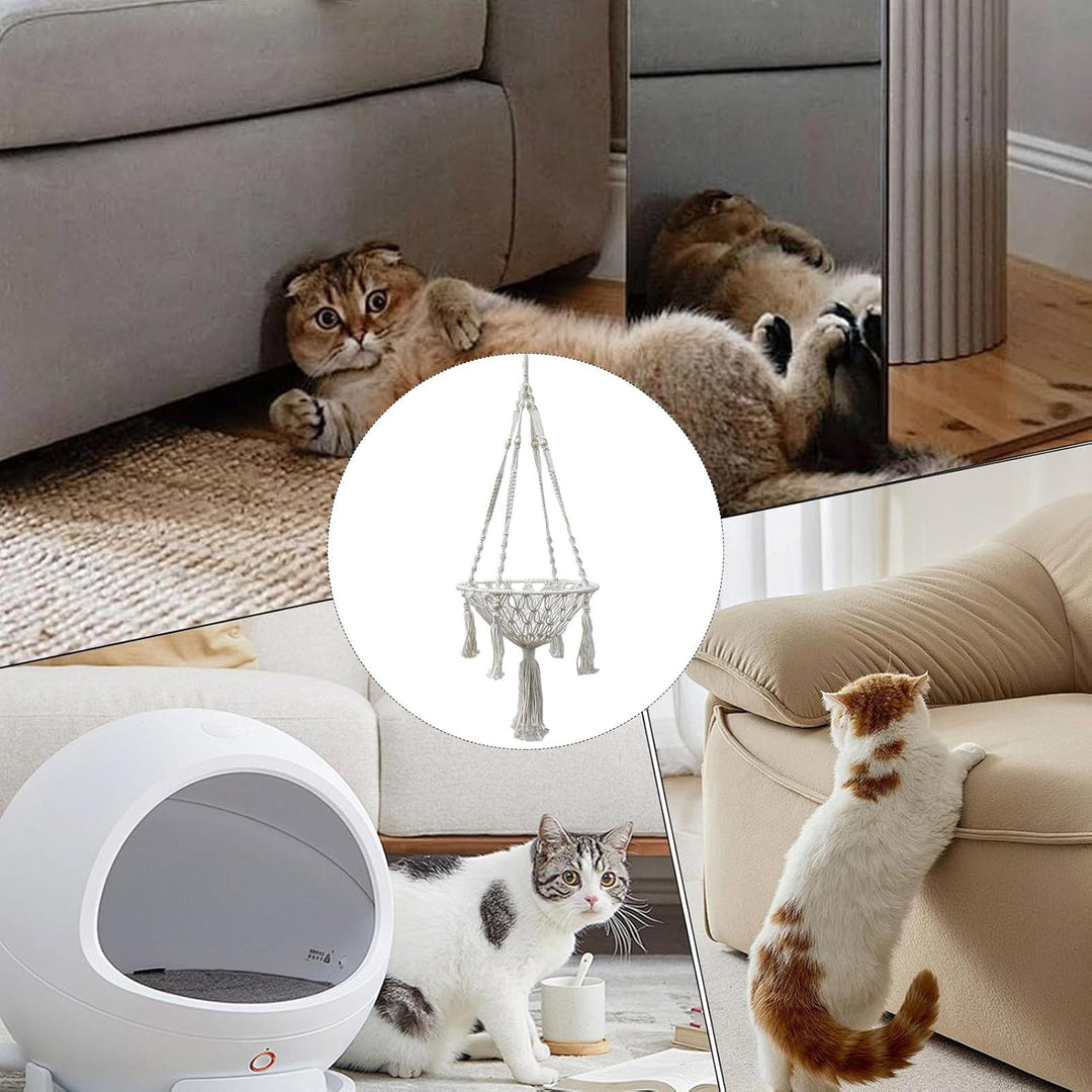 Generisch Macrame Katzen Hängematte - Makramee Hängesessel Im Boho Stil - Geflochtener Baumwollnetzk