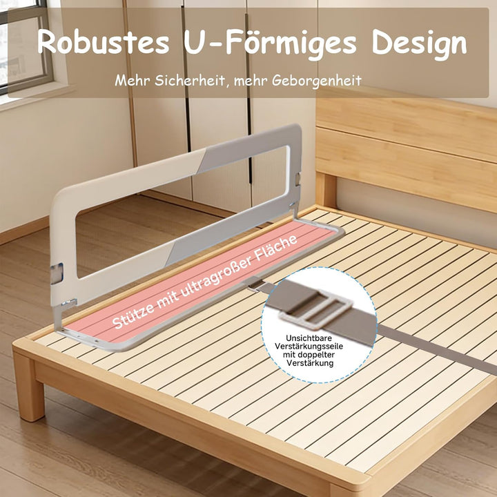 Rausfallschutz Bett, 200 cm klappbares Bettgitter, Bettschutzgitter Rausfallschutz für Kinder & Baby