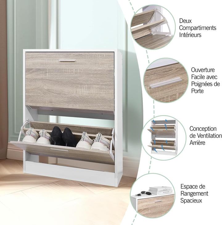 CASABEL Schuhschrank für 12 Paar – grosse Kapazität für Eingangsbereich – L 60 x T 24 x H 80 cm – Tü