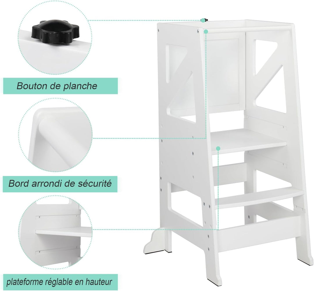 LEADZM Montessori Lernturm ab 18 Monaten – 2-in-1 höhenverstellbarer Learning Tower mit Tafel | Höch