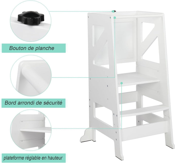 LEADZM Montessori Lernturm ab 18 Monaten – 2-in-1 höhenverstellbarer Learning Tower mit Tafel | Höch