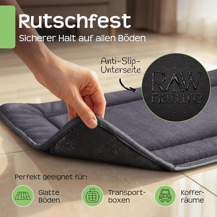 RAW Nature Hundematte KIVO S – 60x45x3 cm Alpengrau, rutschfeste Hundeliegematte aus Cord, waschbar,