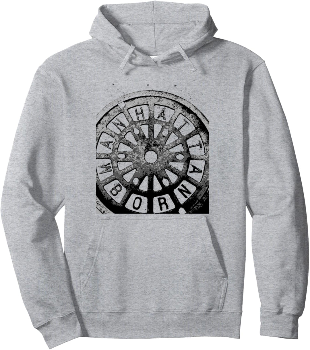 Manhattan Born NY New York City Gullydeckel Druck Pullover Hoodie