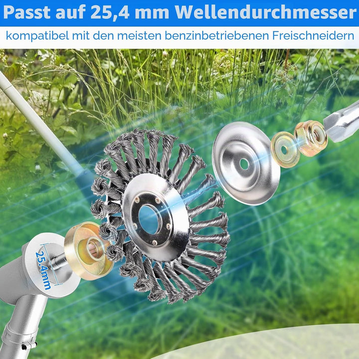 SWAWIS 2 Stück Profi Unkrautbürste für Freischneider 150×25,4mm Drahtbürste Freischneider Wildkrautb