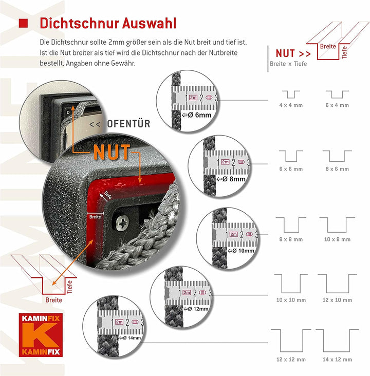 Ofendichtschnur inkl. Kleber, Kaminreparaturset in der Grösse: 10mm Glasgewebe 10mm