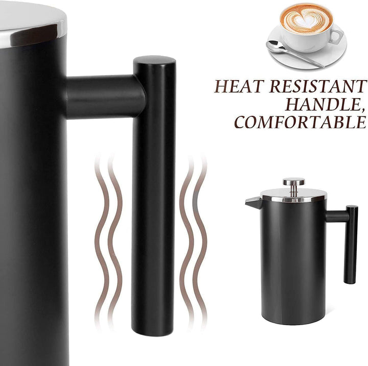 MaxMiuly French Press Thermo mit Warmhalte-Funktion,Kaffeebereiter aus doppelwandigem Edelstahl 0,65