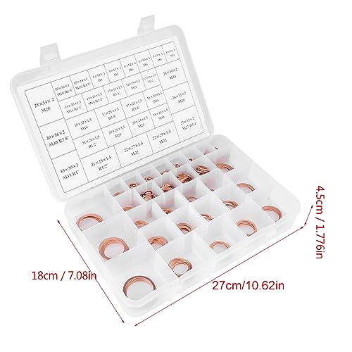 Kupfer Unterlegscheiben-Set, 568Stk. 30 Grössen O-Ring Kupferdichtungen Flachring-Set-Kit mit Kunsts