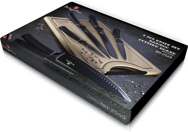 Berlinger Haus - 6 pcs Knife Set with Bamboo Cutting Board, Black-Silver