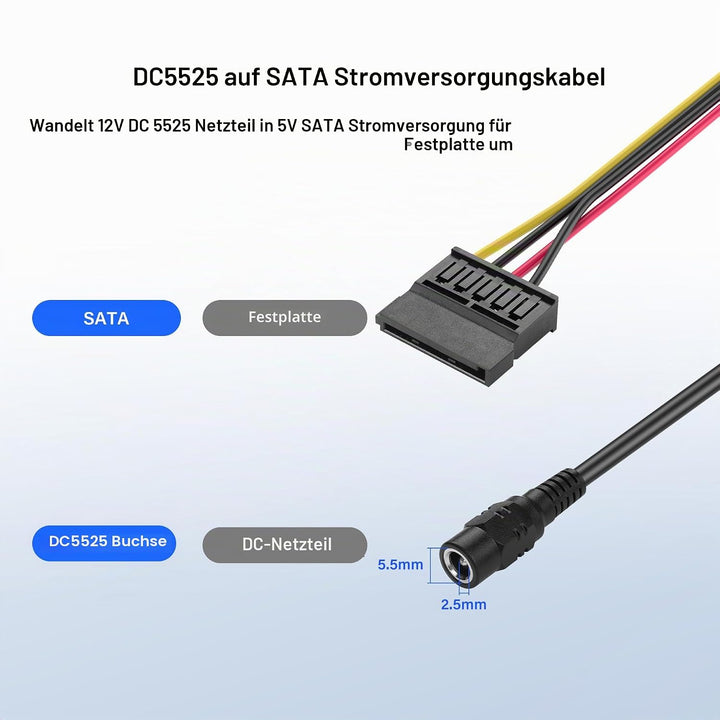 SinLoon DC5525 auf SATA-IDE-Festplatten-Netzteilkabel, DC 5,5 x 2,5 mm Buchse auf SATA-Buchse, Verlä