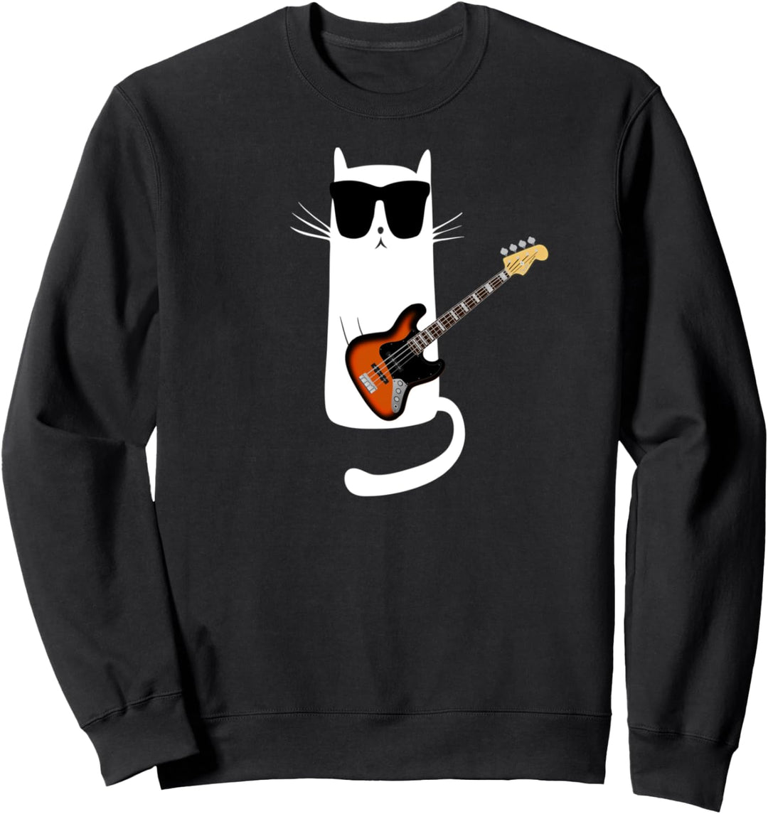 Lustige Katzen-tragende Sonnenbrillen Bass-Gitarre spielt Sweatshirt