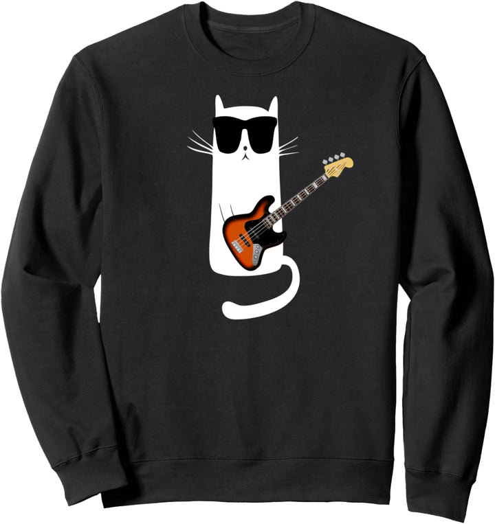 Lustige Katzen-tragende Sonnenbrillen Bass-Gitarre spielt Sweatshirt