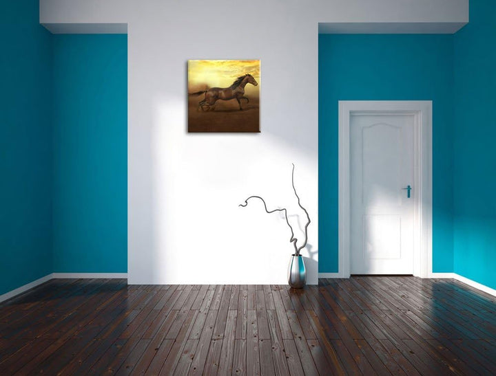 Rennendes Wildpferd, Format: 70x70 auf Leinwand, XXL riesige Bilder fertig gerahmt mit Keilrahmen, K