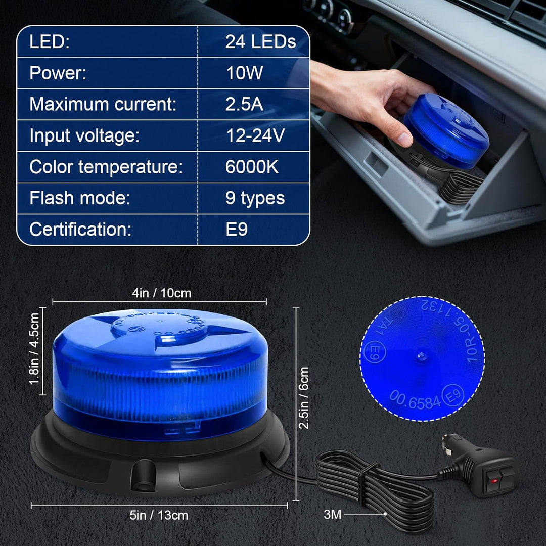 Dinfu Blaulicht Auto, Blau LED Rundumleuchte Auto Blitzleuchten Magnetfuss LED Rundumleuchte Blinkle