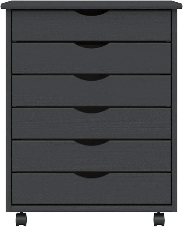 Rollschrank mit Schubladen Moss Grau Massivholz Kiefer Rollcontainer mit 6 Schubladen, Mobiler Akten
