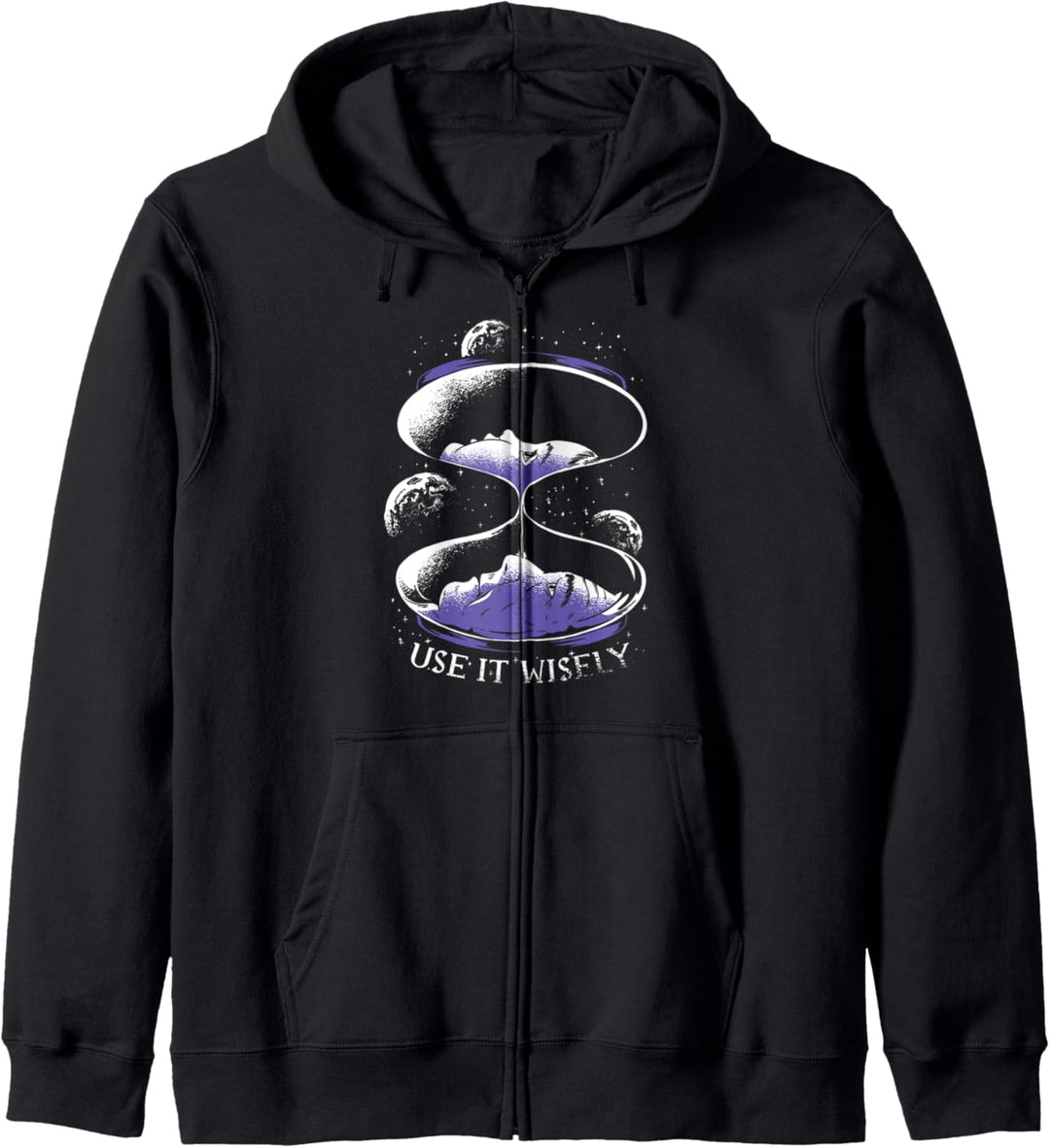 Umweltbewusstsein Design mit einer kosmischen Sanduhr. Kapuzenjacke