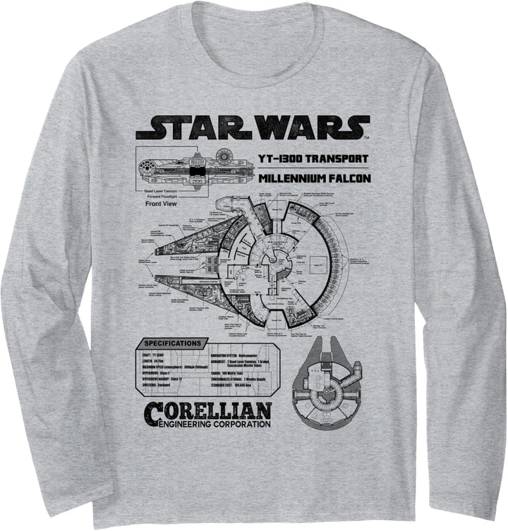 Star Wars Corellian Millennium Falcon Schematic Langarmshirt