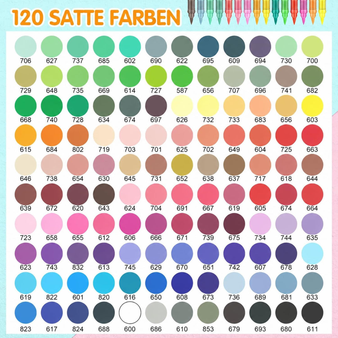 Efimeso 120 Farben Acrylstifte für Steine Wasserfest,Pinselmalstifte auf Wasserbasis Acrylic Paint M