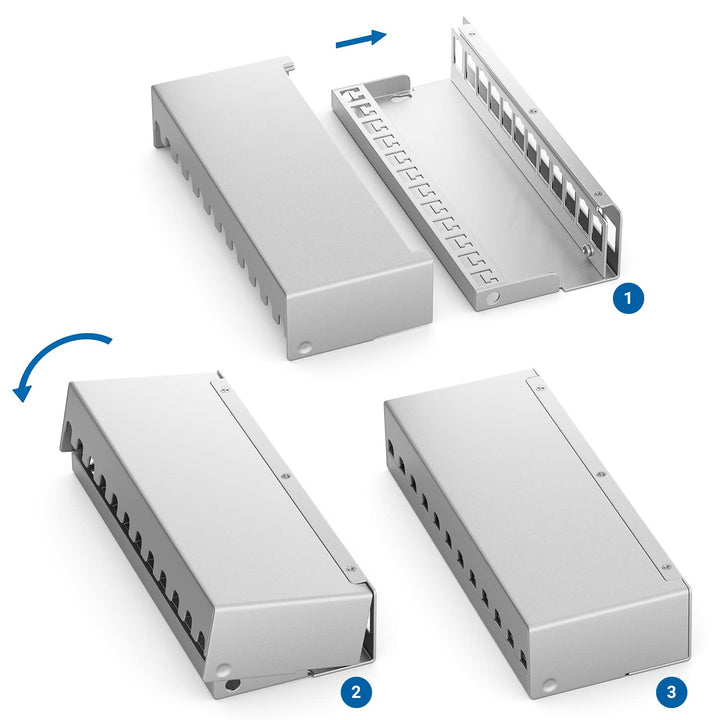 deleyCON 12 Port Patchpanel Set Patchfeld Verteilerfeld 1 HE + 12x RJ45 Keystone Jack Modul STP CAT6