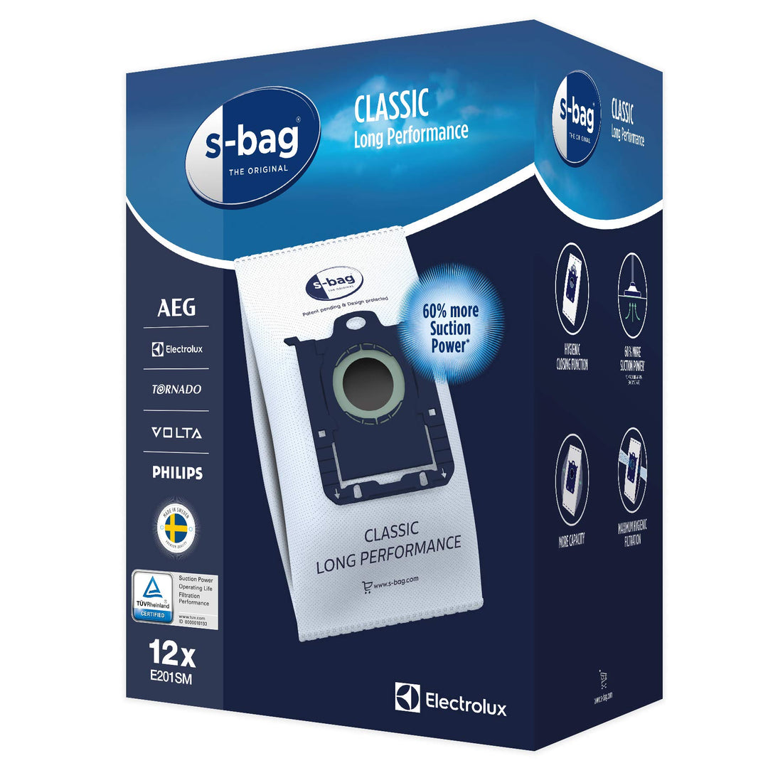 Electrolux E201SM s-bag Staubbeutel Classic Long Performance (Megapack, 12 Staubsaugerbeutel für dau