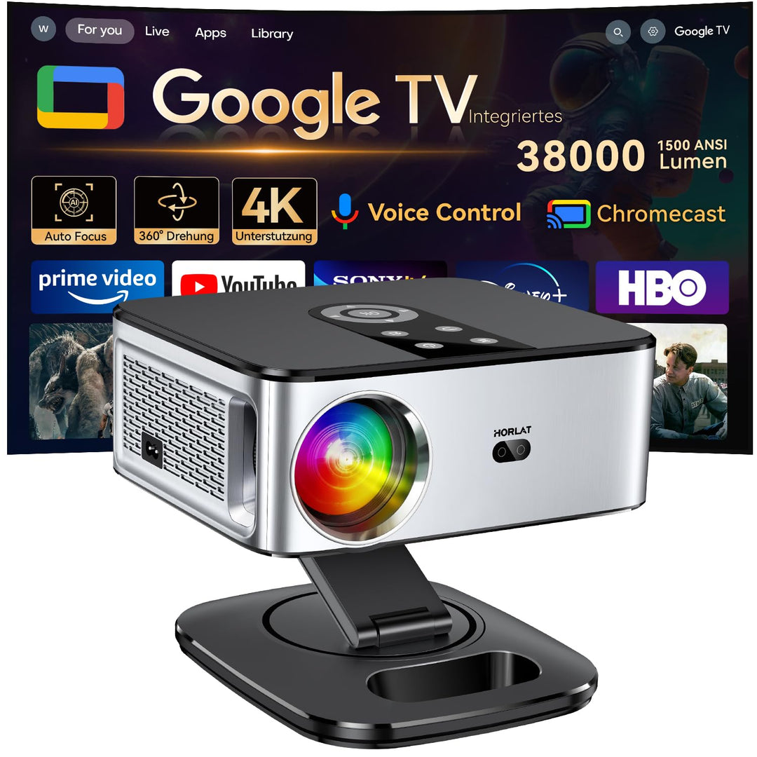 Beamer【1500 ANSI & Google TV】 HORLAT Beamer 4K Heimkino, Full HD 1080P WiFi6 Bluetooth, Autofokus/Tr