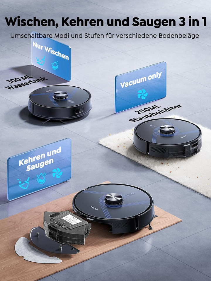 Vyzzle Saugroboter mit Wischfunktion, 10000Pa Saugroboter mit Absaugstation 3,5L, Wisch und Saugrobo