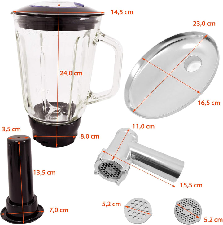 Syntrox Germany 1500 Watt Küchenmaschine Knetmaschine Mixer mit Fleischwolf, Edelstahl-Behälter, 7,5