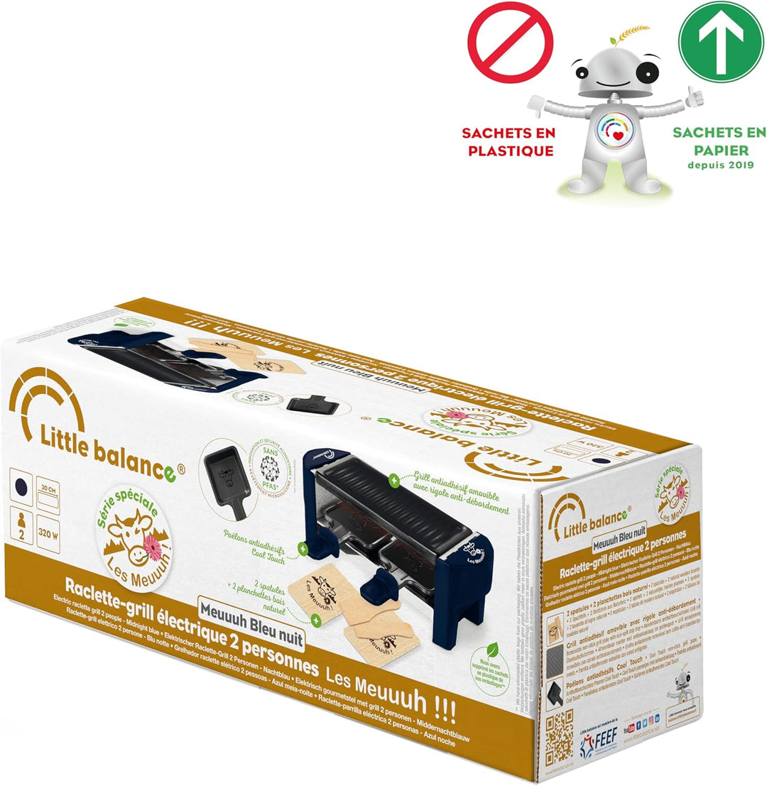 LITTLE BALANCE 8616 Raclette 2 Meuuh…!, Raclette 1/2 Personen, abnehmbarer Grill, 2 Spatel + 2 Brett