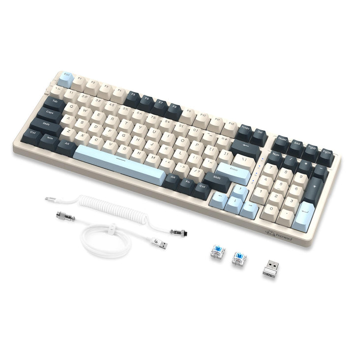 MAMBASNAKE K8 Bunte mechanische 3-Modu Tastatur, 2.4G kabellose Bluetooth Gaming Tastatur mit Spiral