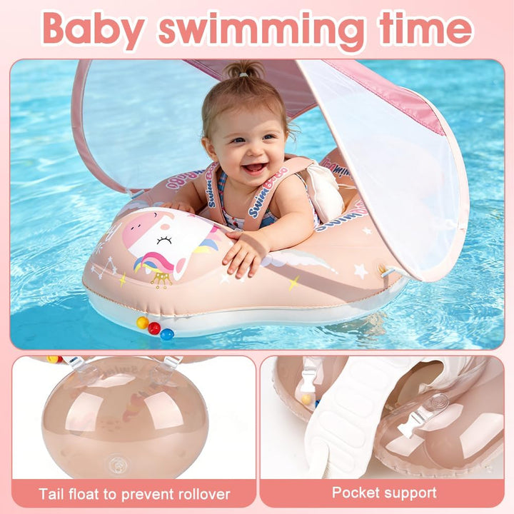Mineup Baby Schwimmring mit Sonnendach, UPF50+ Baby Float, Schwimmhilfe Mit Sicherheitssitz, Schwimm