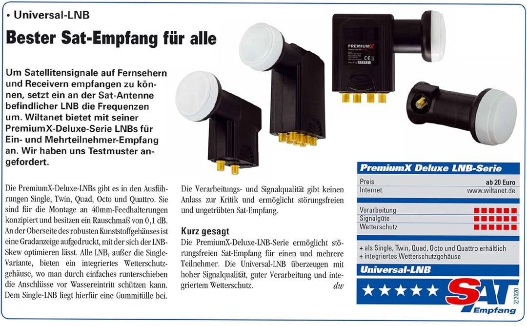 PremiumX Deluxe Octo LNB Signalumsetzer bis 8 Teilnehmer digital SAT-Empfang HD UHD 4K DVB-S2 PLL Re