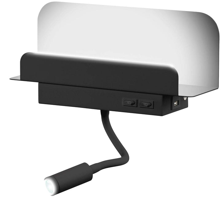 Carlo Milano Leselampe Bett: Wandregal mit Leselicht, Nachtlicht &amp; USB-Ladeport, 445 Lumen, schwarz