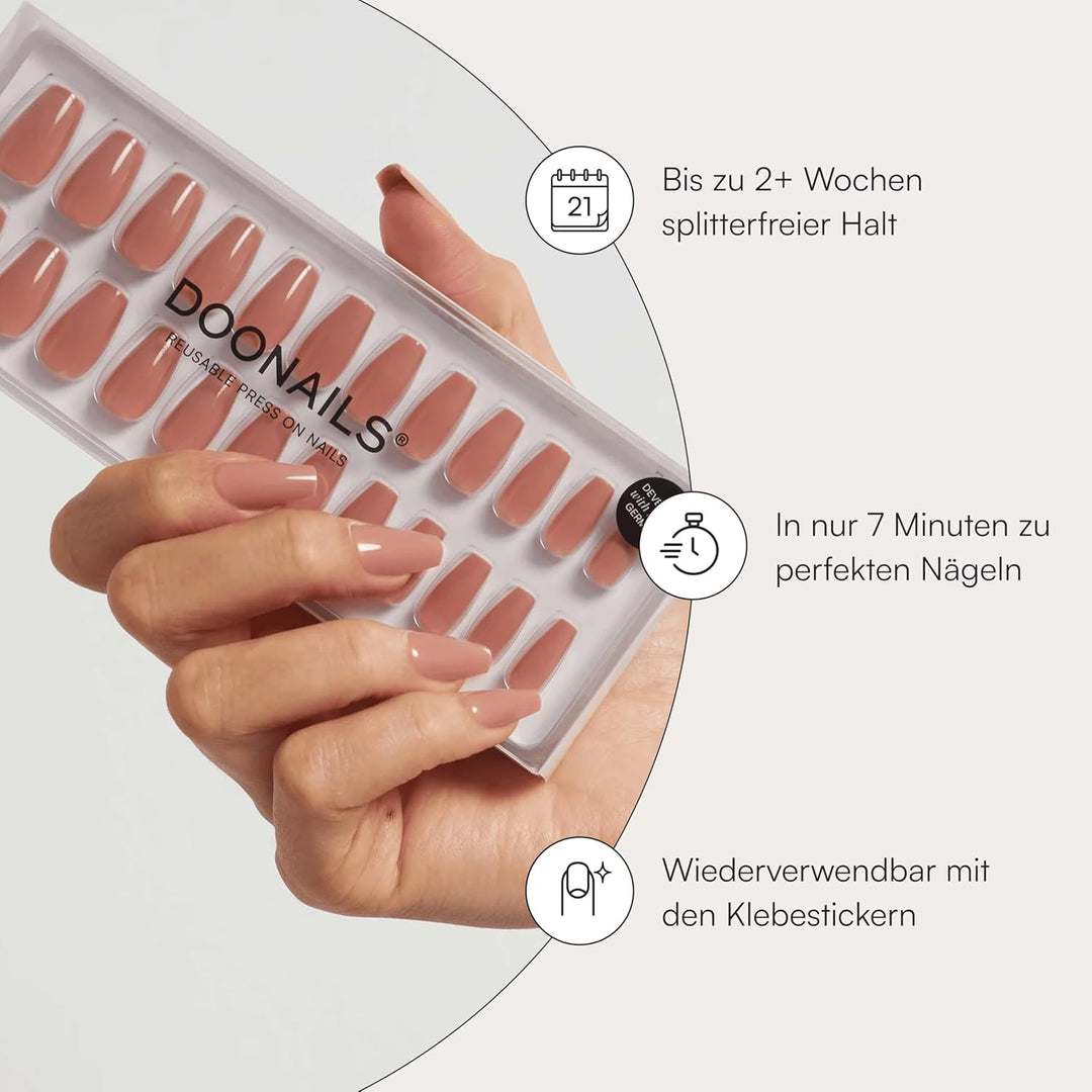 DOONAILS Soft Gel Press On Nails 30er Set Espresso Coffin Form Nude Nägel zum Aufkleben Full Cover i