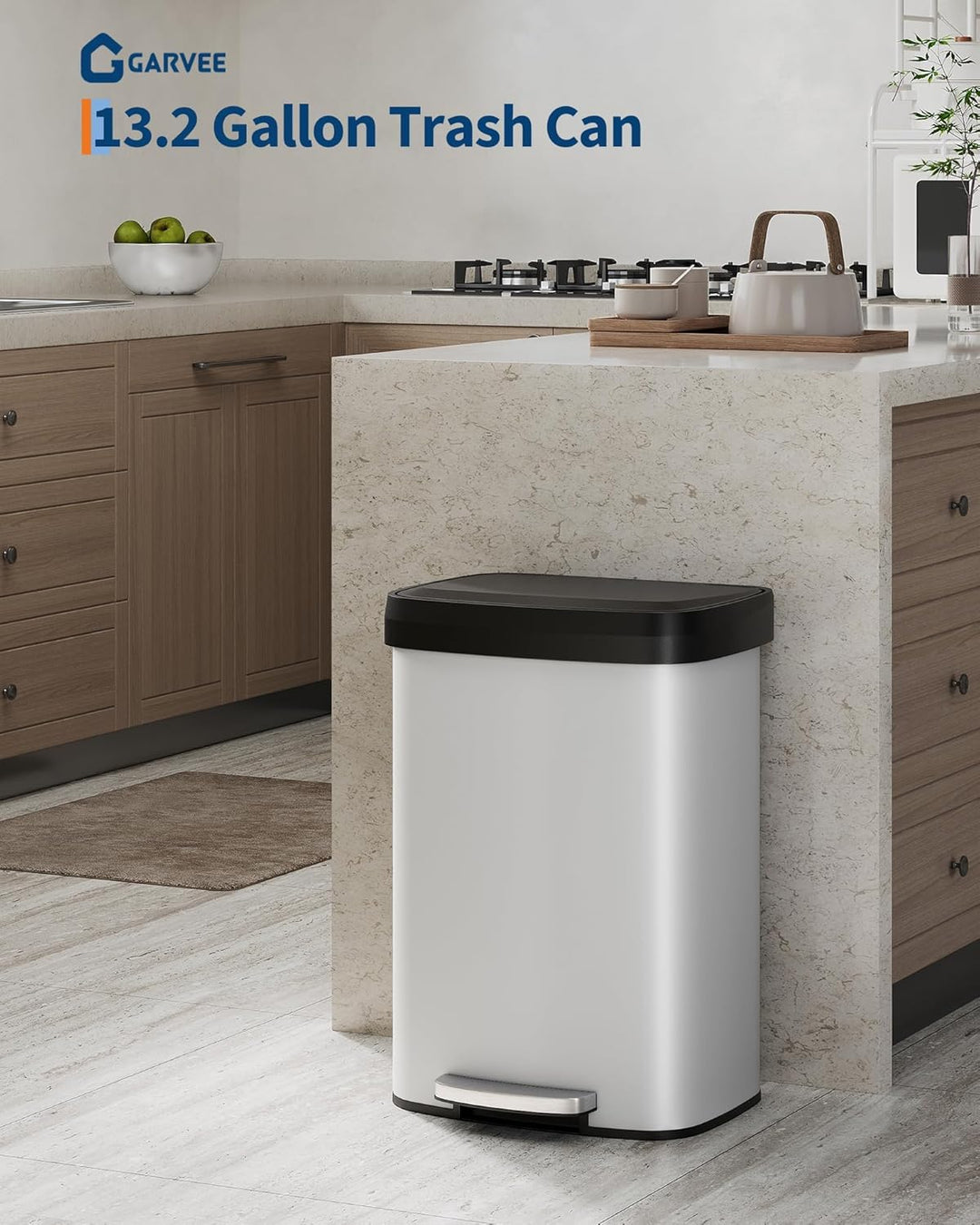 GarveeHome 50L Metall Mülleimer mit Deckel, grosser Tretmülleimer, Mülleimer Küche, rostfrei, mit Be