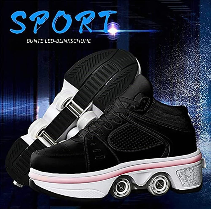 Schuhe mit Rollen Rollschuhe Jungen Mädchen Skateboard Schuhe mit LED Blinkend 4-Rad Automatisch Ein