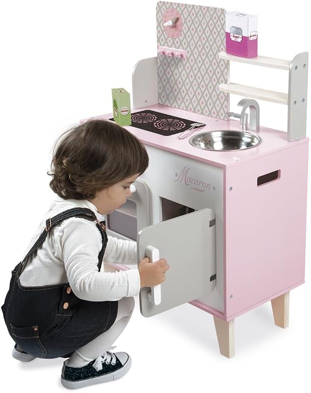 "Janod J06567 rosa und weiss Spielküche aus Holz, ""Macaron""", "Macaron"